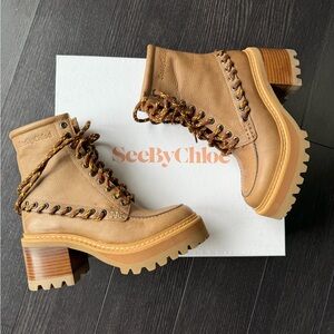 $880 NIB See By Chloe Mallory Brown Lace Up Boots